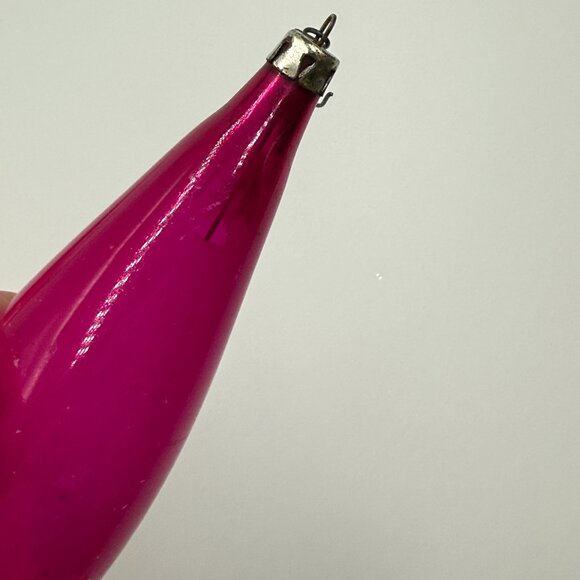 2 Vtg Poland Mercury Glass Teardrop Icicle Christmas Ornaments 8.5" Fuschia Red - Picture 5 of 15